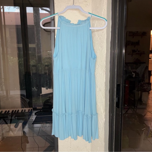 Blue Rain Dresses & Skirts - Blue Rain Sky Blue Tiered High Neck Ruffle Mini Dress - Size L